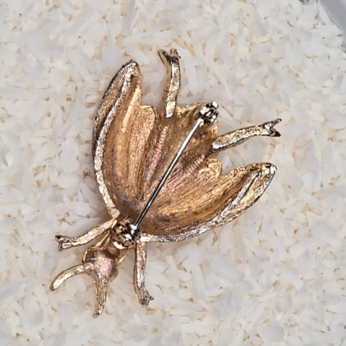 Spilla vintage insetti mosca insetti occhi rossi rubino dorato tono oro spilla tenuta - Foto 7 di 9