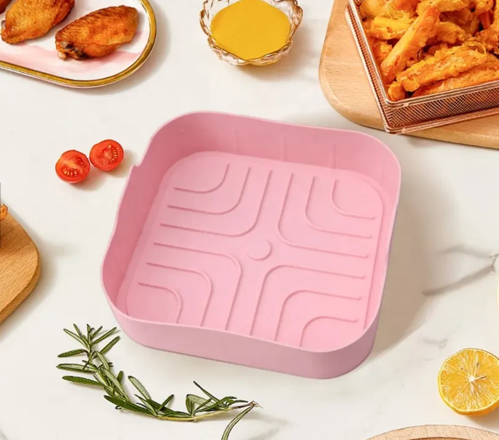 Air Fryer Square Silicone Liners Basket Non-Stick, Non-Toxic BPA Free, 1PC Pink