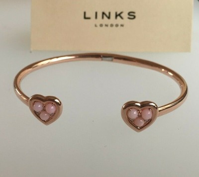Links Of London Rose Vermeil Pink Opal Diamond Set Open Heart Cuff Bangle Ebay