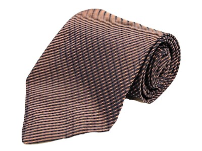 Bugatchi Mens Necktie Silk Satin Multicolor Copper Black Stripes Made in Italy