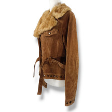 Euc Vtg Spiegel Leather Faux Fur Metal Stud Motorcycle Jacket Sz. 12 Caramel 