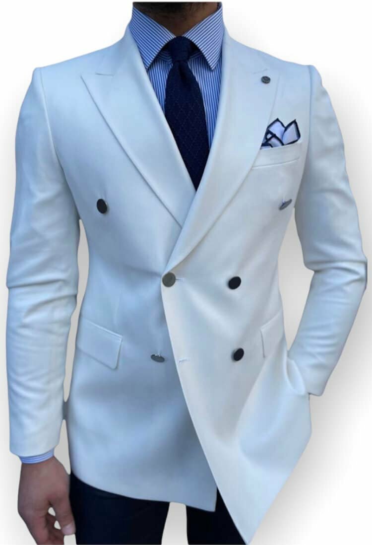 Saco Doble De Diseño Blanco Con Botones Dorados Ajustado Slim Fit