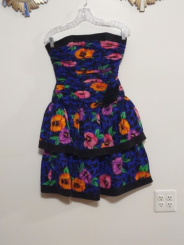 A.J. Bari 100% Silk Vintage Strapless Whimsy Goth Fairy Floral Dress 10 - Picture 4 of 12