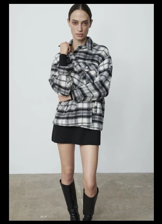 Wool blend plaid shirt zara Clearance