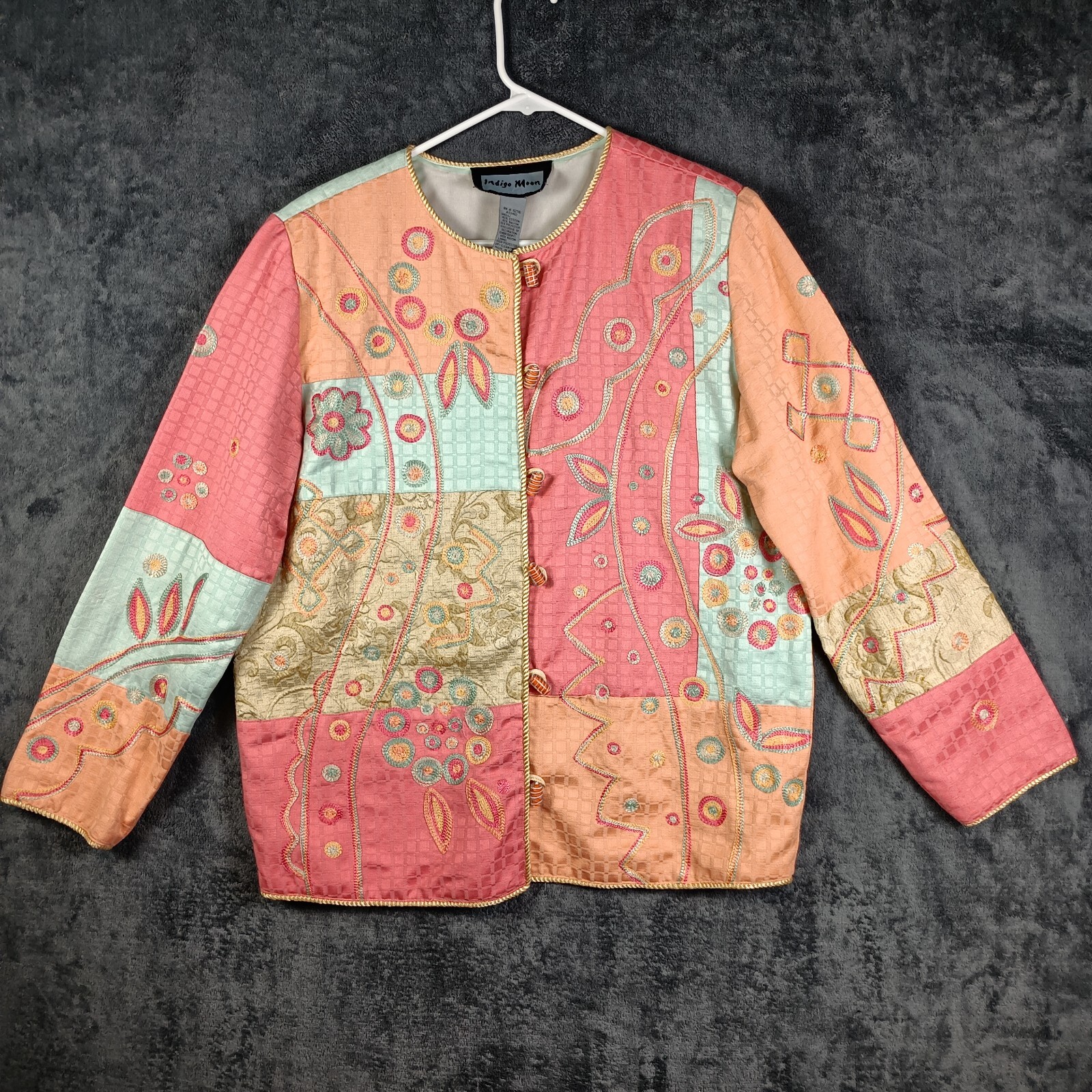 Indigo Moon Jacket Women Small Patchwork Embroide… - image 1
