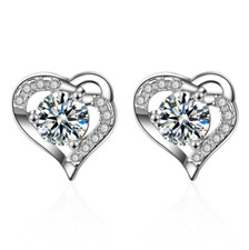 Heart Shaped Topaz CZ Solid 925 Sterling Silver Stud Earrings Gift Box PE40