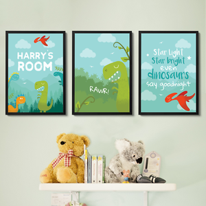 Personalised Dinosaur Wall Art Pictures For Boys Bedroom Nursery Baby Room Decor Ebay