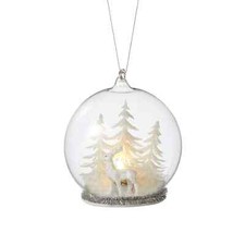 CANVAS White Collection Glass Light Up Snow Globe with Deer Scene Christmas Orna