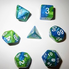 NEW Style  RPG Dice Set of 7 - Meteorite Blue-Green D4 D6 D8 D10 D12 D20 D00-90