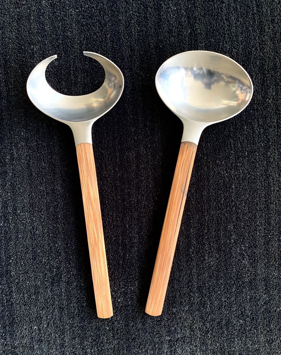 Jens Quistgaard for Dansk Salad Serving Set Toke Stainless, Bamboo MCM