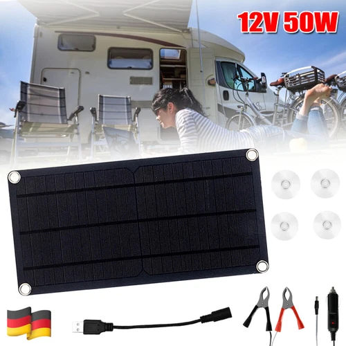 Solarmodule 12V 50W Tragbares Solarpanel Autobatterie Erhaltungs Ladegerät USB
