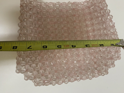 Vintage Handmade Beaded Bag PINK Heavy Acrylic Faceted Round & Oval Beads - Picture 20 of 21