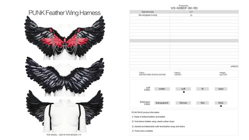 Arnés de ala de pluma punk rave para mujer fiesta cospaly negro rosa gótico punk demonio - Imagen 17 de 30