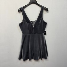 NWT Express Velvet Mini Skater Romper Dress Size Medium Gray D006 -21