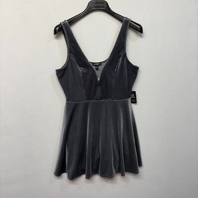 NWT Express Velvet Mini Skater Romper Dress Size Medium Gray D006 -21