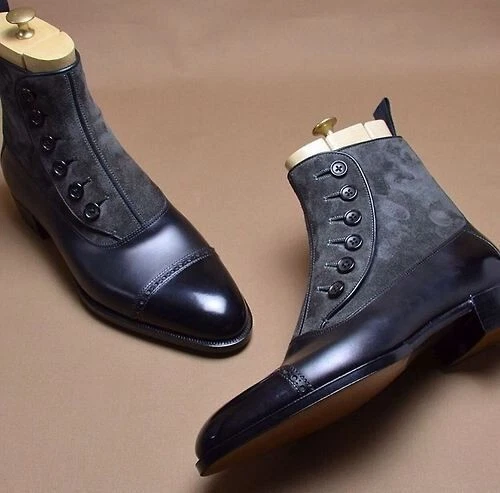 Handmade mens leather boots, Men two tone ankle boot, Men black and gray boots