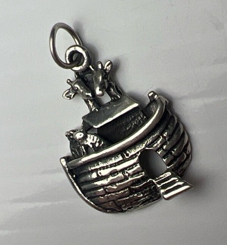 Ciondolo Charm Retrò Argento Sterling 925 Grande Arca di Noè Giraffe Nave Religiosa - Foto 2 di 9