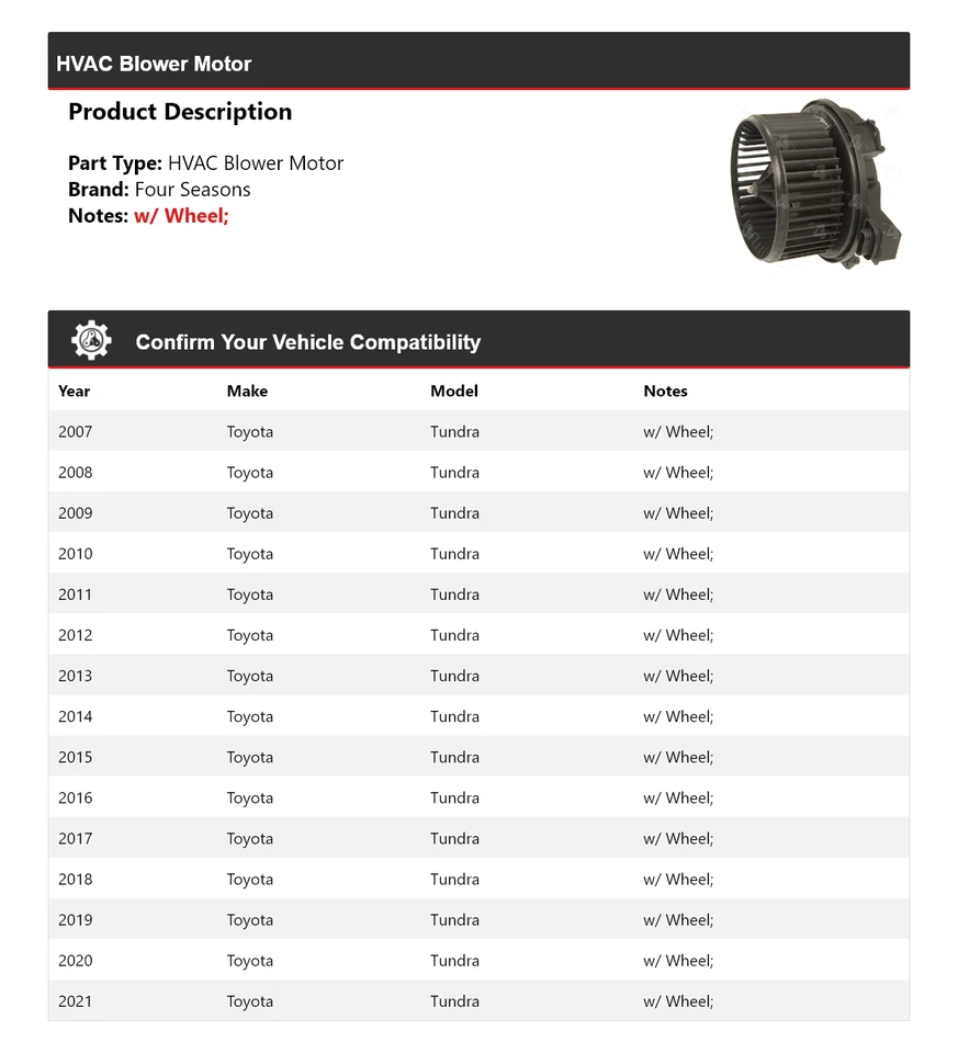 Motor soplador de climatización para Toyota Tundra 2007-2021 4 estaciones 2008 2009 2010 2011 2012 Foto 2 de 4