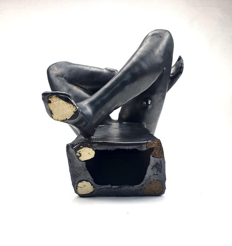 Seltene schwarze Keramikskulptur Plastik Sitzende v. Martin Hadelich Dessau 1965 - Bild 7 von 12