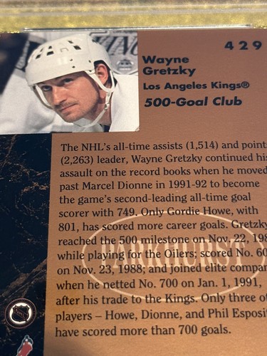 WAYNE GRETZKY PSA 9 1991 PARKHURST #429 500 GOAL CLUB MARBLE VARIATION GOAT - Picture 6 of 7