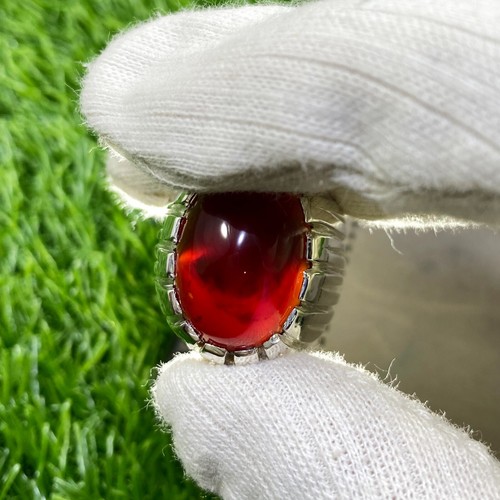 Red Yemeni Aqeeq, Akik Agate Ring, Shefat al abd Habshi Blood Color under light - Picture 10 of 10