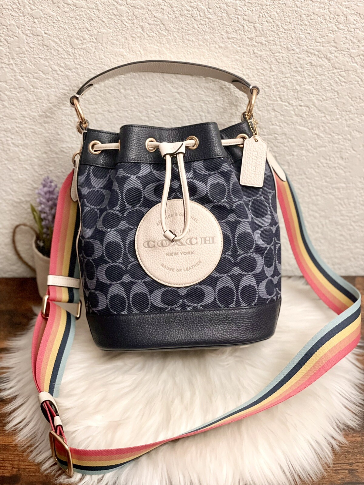 NWT Coach C4101 Dempsey Drawstring Bucket Bag In Signature Denim