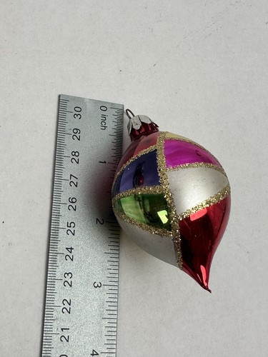 Vintage Glass Ornaments Lot 10 Multicolor W/ Gold Glitter Round And Teardrop - Picture 6 of 10