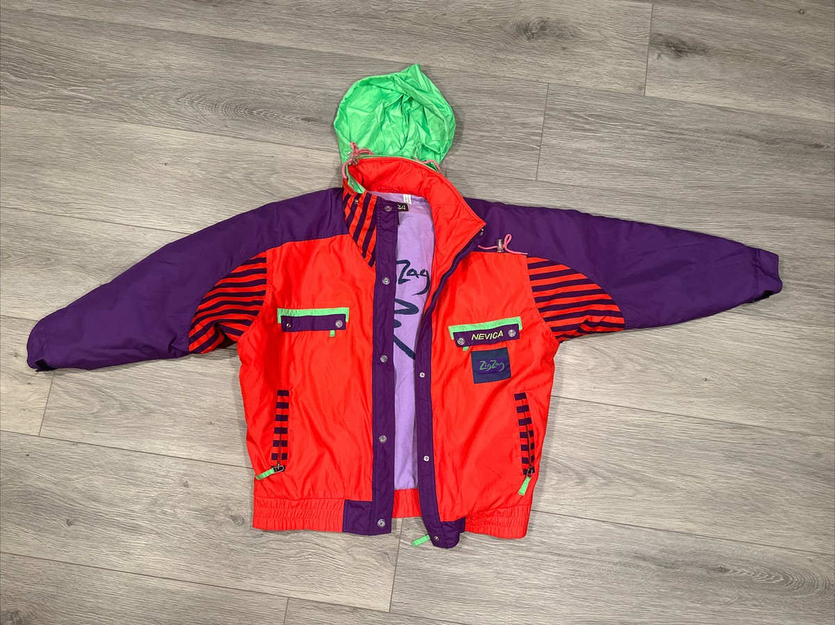 Vintage 90s NEVICA Zig Zag Jacket Neon Ski Pink/Green/Purple With