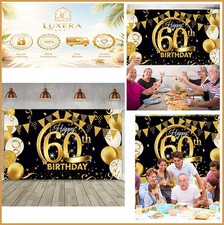 Black Gold Large Fabric Birthday Party Banner Backdrop 72.8x43.3 Inch New