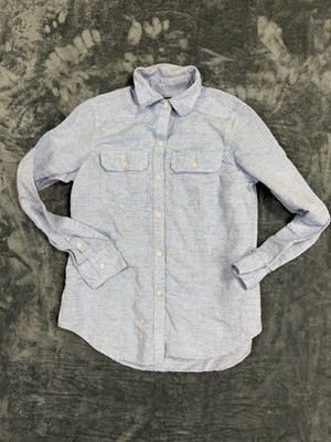 Chaps Blue Long Sleeve Button-Up Shirt With Front Pockets Womens S
