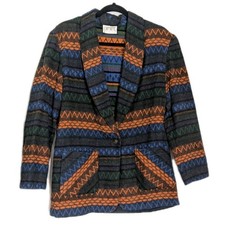Vintage Giraffe Geometric Knit Blazer Jacket Women  s M/L Southwest Aztec 80s 90s