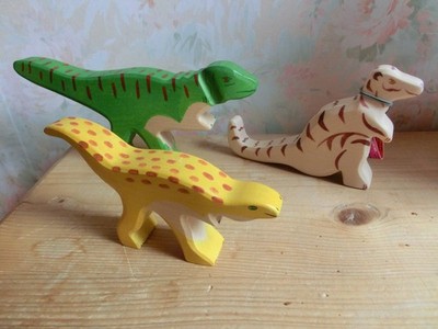 HOLZTIGER Figuren 3 x  Dinosaurier Dino alte Form Brandstempel Tyrannosaurus