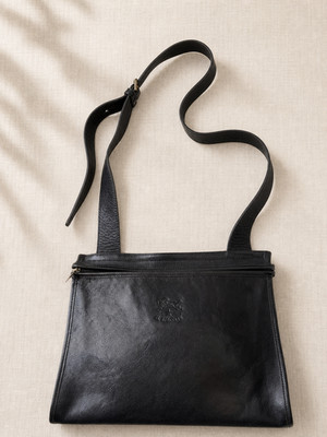 Il Bisonte Umhängetasche Schwarz Leder Damen Vintage Italy