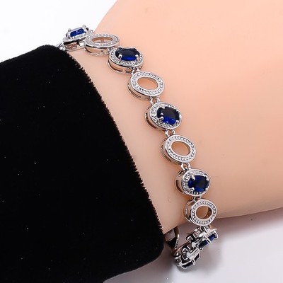 Blue Sapphire - Simulated 925 Sterling Silver Adjustable Bracelet 7-8'' B130520