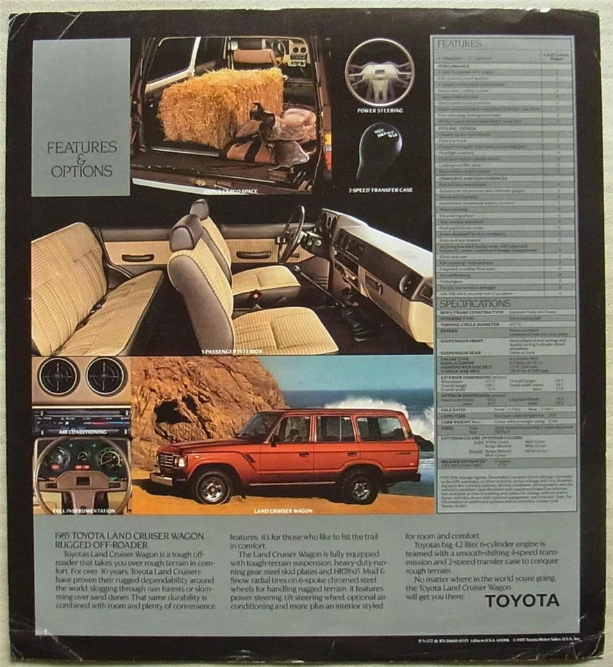 TOYOTA LAND CRUISER LF USA Sales Specification Leaflet For 1986 #P/5-277 (8/85) - Image 2 of 2