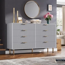 Gray 8 Drawer Dresser 55" Modern Fluted Chest of Drawers for Living Room