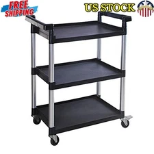 Heavy Duty Utility Cart 3-Shelf Durable Plastic Rolling Storage 225lbs Capacity