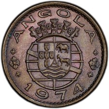MS64BN 1974 Angola 1 Escudo, PCGS Trueview- Nicely Toned