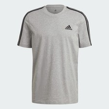 Adidas 2XL Men's Essentials 3-Stripes Medium Heather Grey  Black T-Shirt GL3735