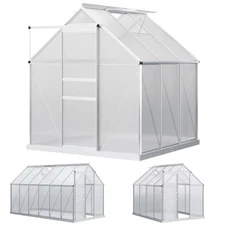 Outsunny Polycarbonate Walk-in Garden Greenhouse w/ Sliding Door, Silver