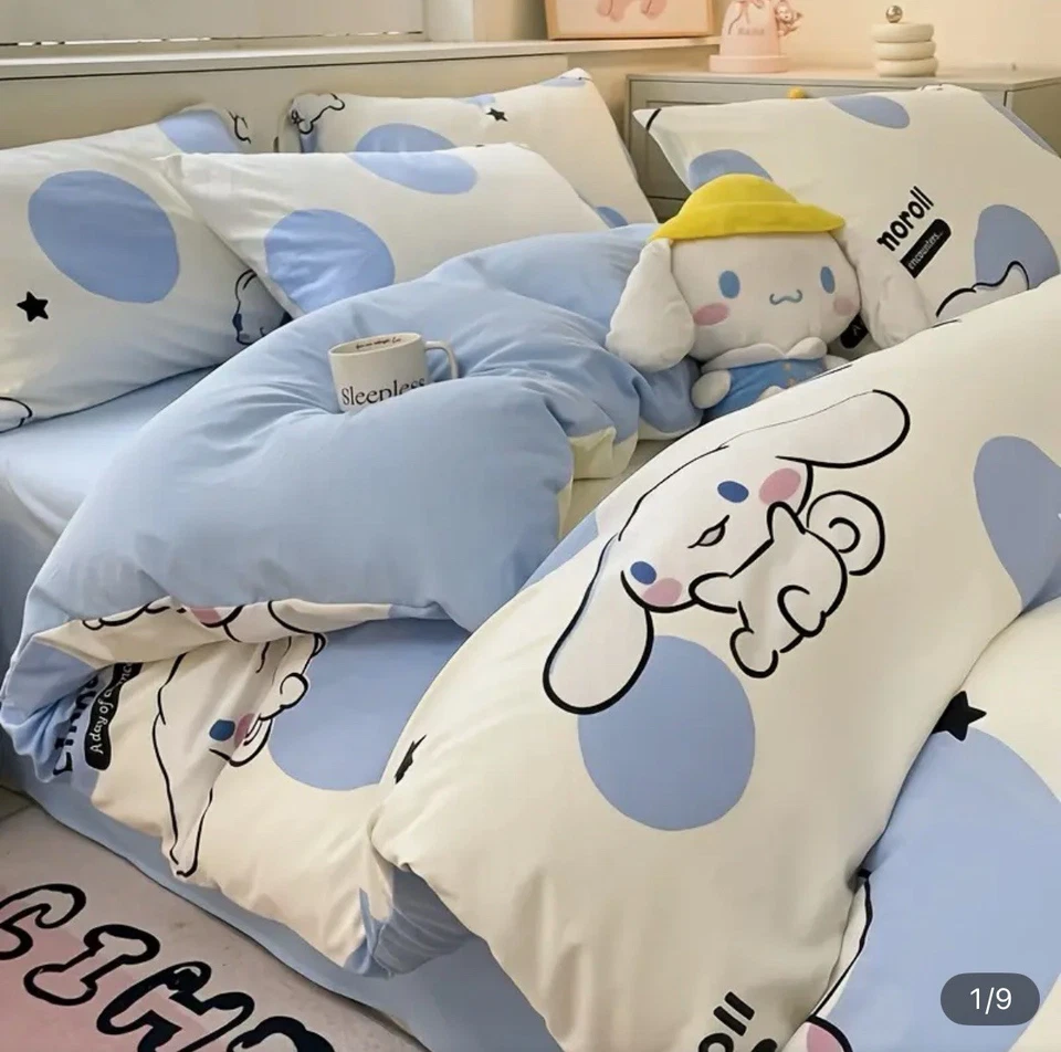 Juego de cama Cinnamoroll Sanrio Kawaii nuevo funda nórdica doble fundas de almohada Foto 3 de 4
