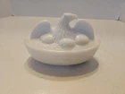 Vintage The American Hen w/ Eggs w/ Porto Rico, Cuba Lidded Milk Glass Bowl