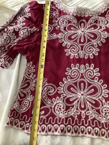 Anthropologie Solitaire Woman's Embroidered Deep Pink/wine Blouse Size M Boho - Picture 10 of 11