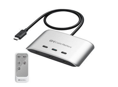 Cable Matters 20G USB C Switch, 3-in-1 Ausgang, 140W Power Delivery