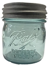 BALL HALF (1/2)  PINT BLUE Aqua MASON Jar - "Collector's Edition" with Zinc Lid