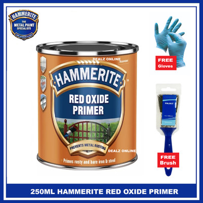 Hammerite Rotoxid Grundierung für Metall Eisen und Stahl 250ml + GRATIS BÜRSTE & HANDSCHUHE