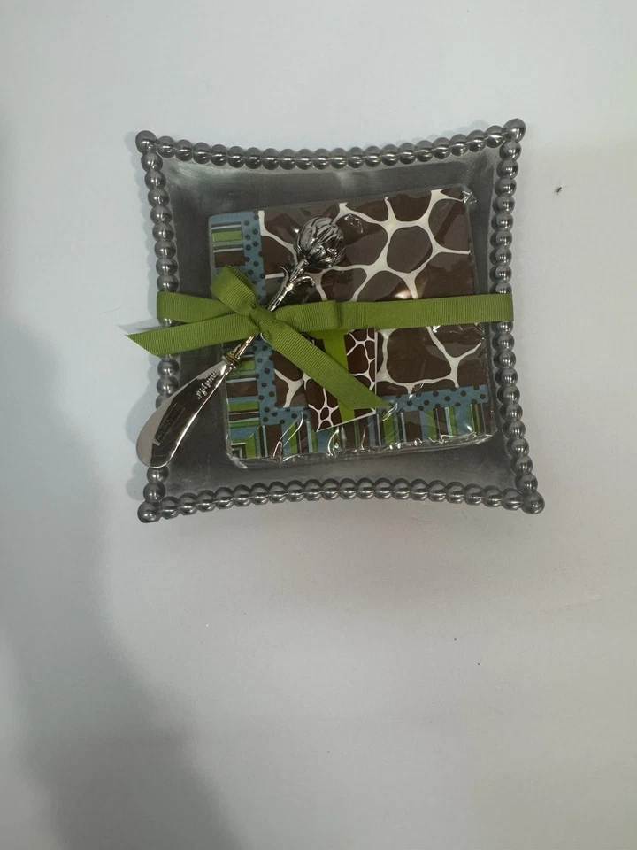Serving Plate Tray Mudpie  Cheese Spreader Napkin Beaded Silver Giraffe New - Image 4 of 4