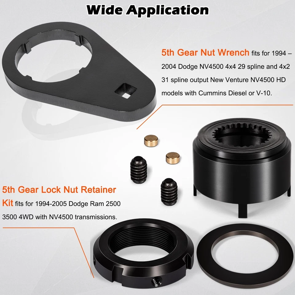 Kit de retención de tuerca de bloqueo de quinta marcha y llave de eje principal de transmisión de 1/2" 94-04 Dodge Cummins Foto 3 de 4