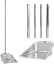 Heavy Duty Dustpan with Long Handle,  43" Stainless Steel Dust Pan Standing Upri