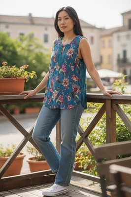 Daniel Rainn Top Blouse Blue Floral Crochet Lace Boho Cottage  Size 2X
